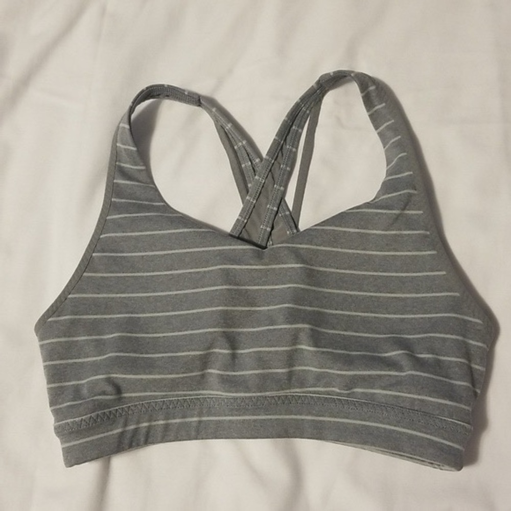 Athleta Womens Gray And White Striped Wireless Lined Sports Bra Size S - Picture 1 of 6